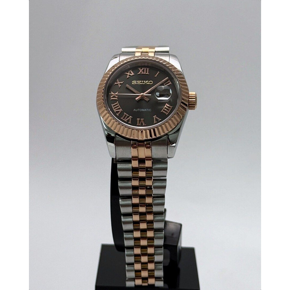 Custom Seiko Mod • Dark Grey Roman 2-Tone Rose Gold Datejust • 31mm